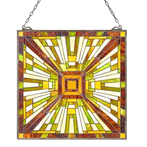 Stained Glass Tiffany Style Hanging Window Panel with Chain, Colorful Leaded Glass Art Decor for Living Room or Bedroom, 20 x 21 Inches, Sun Catcher Accent, Vintage Inspired Window Display, Ideal Gift Idea