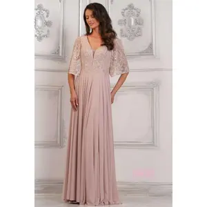 Marsoni by Colors -MV1302 V-Neck Beaded Bodice A-Line Dress