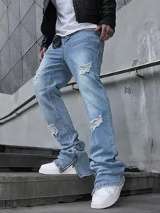 Men's Fashion Jeans, Loose Straight Casual Pants, American Retro Style, Slight Flare Design, Modern Trendy Look