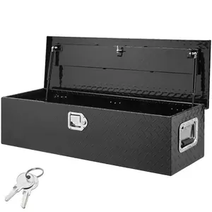 VEVOR Heavy Duty Aluminum Truck Bed Tool Box, Diamond Plate Tool Box with Side Handle and Lock Keys, Storage Tool Box Chest Box Organizer for Pickup, Truck Bed, RV, Trailer, 39x13x10, Black