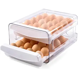 Egg Container Holders Dispenser for Refrigerator 40 Eggs, 2 Tier Clear Stackable Holder Tray with Drawer for Fridge, Storage Container with Handles for Refrigerator, Countertop