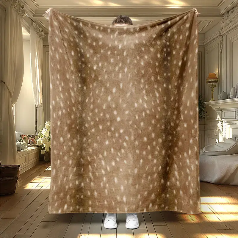 Elegant Deer Texture Flannel Throw Blankets, Soft Warm Camping Sleeping Gear for Office & Living Room, Digital Print Gift for Thanksgiving & Birthday
