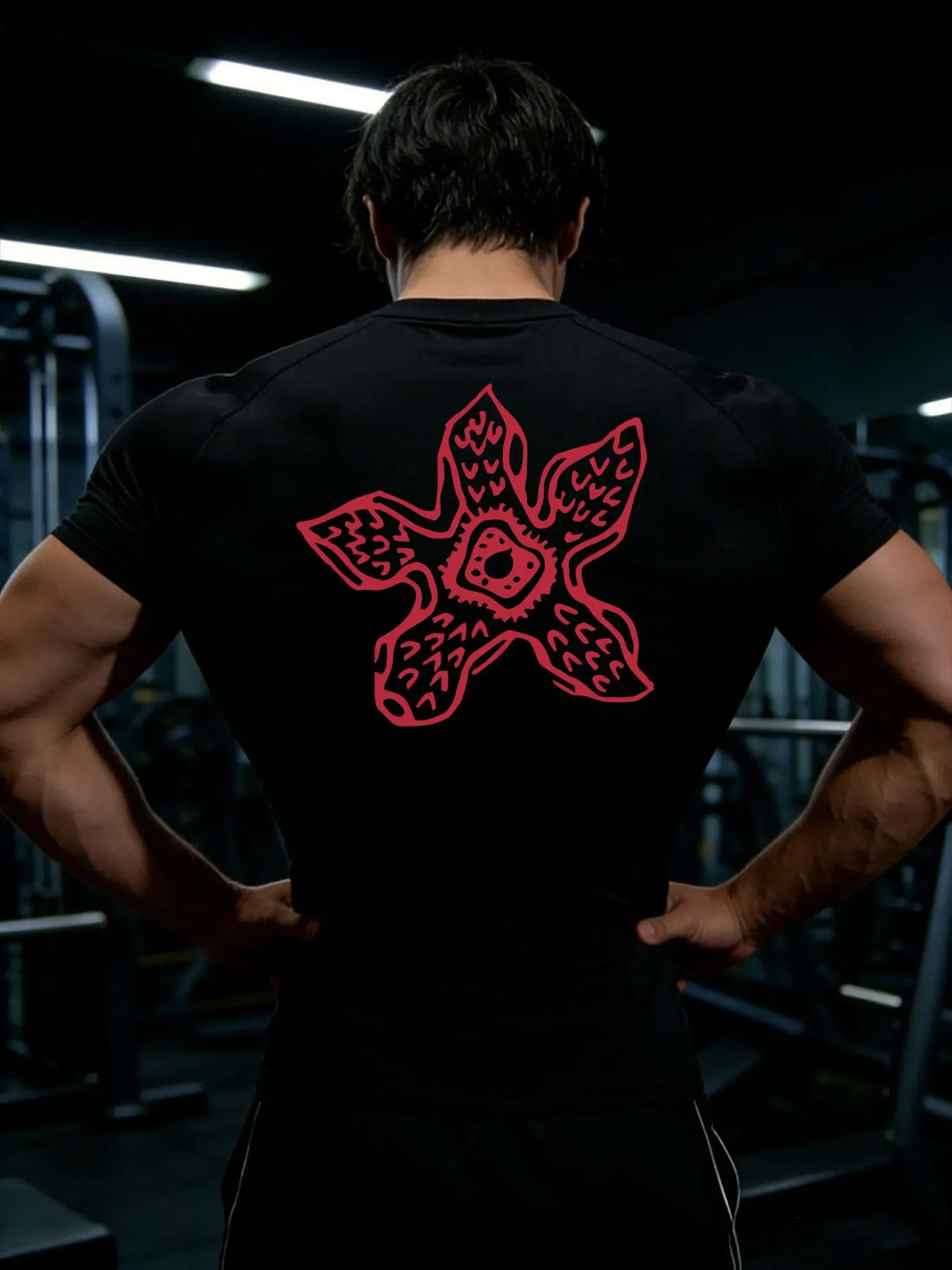 Men's Summer Compression Short Sleeve Top, Y2K Carnivorous Flower Print, Breathable Quick-Dry Tight Fit, Ideal for Running Training
