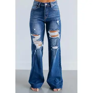 Women's 2026 New Dark Wash High-Waisted Distressed Wide Leg Jeans - Flared, Baggy Ripped, Raw Hem, Grunge, XXL, Frayed Hem, Basic Pockets, Slimming for Everyday Casual & Weekend Outings, Flared Jeans, Baggy Ripped Jeans,summerwins