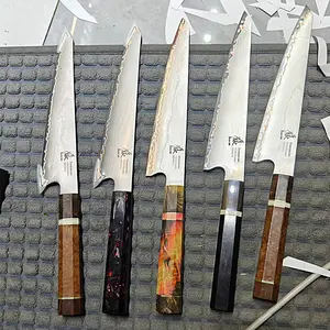 YUANREN 5pc  8'' Copper Damascus Ko-Kissaki/ Petit Point Kiritsuke Fine Cut Kitchen Knife VG10 Stainless Steel 67 Layers