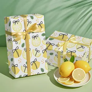 Spring Summer Fruit Wrapping Paper Roll, Yellow Lemon & Bow Decorative Gift Wrap for Birthday, Party, Wedding, Mother's Day, , Easter & DIY Presents, 58*23 Inch