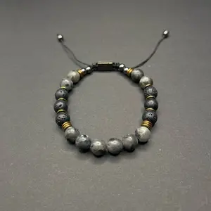 Lava Stone & Gray Jasper Men’s Bracelet – Adjustable 7.5–9” – 8mm Grounding Protection Bracelet