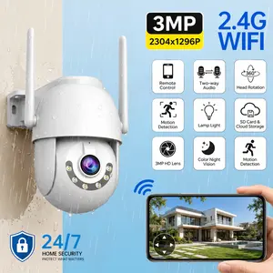 【JOOAN 2K Outdoor / Indoor Waterproof Wireless WiFi Security Camera 】360° PTZ Rotation, IP66 Waterproof, Motion Detection Alarm, Color Night Vision, Two-Way Audio, 24/7 Live View, Perfect for Home, Yard, Garage, Apartment Smart Home Surveillance Camera
