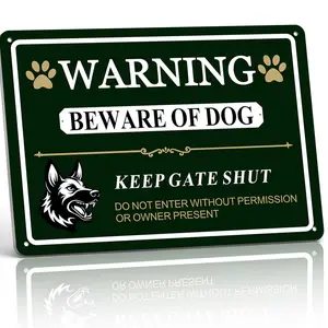 "WARNING - Beware of Dog, Keep Gate Shut" 8x12 Inch Aluminum Metal Sign - Dog Owner Security Wall Decor for Yard, Gate, and Fence - Retro Tin Poster with German Shepherd Illustration - Durable, Weatherproof, and Easy to Hang