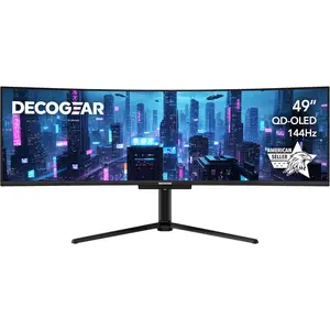 Deco Gear 49" Curved QD-OLED Ultrawide Monitor | 5120x1440 | 144Hz | HDR400 True Black | 0.03ms | FreeSync Premium | 100% sRGB | HDMI 2.1 | 90W USB-C | Built-in Speakers| Height Adjustable Stand