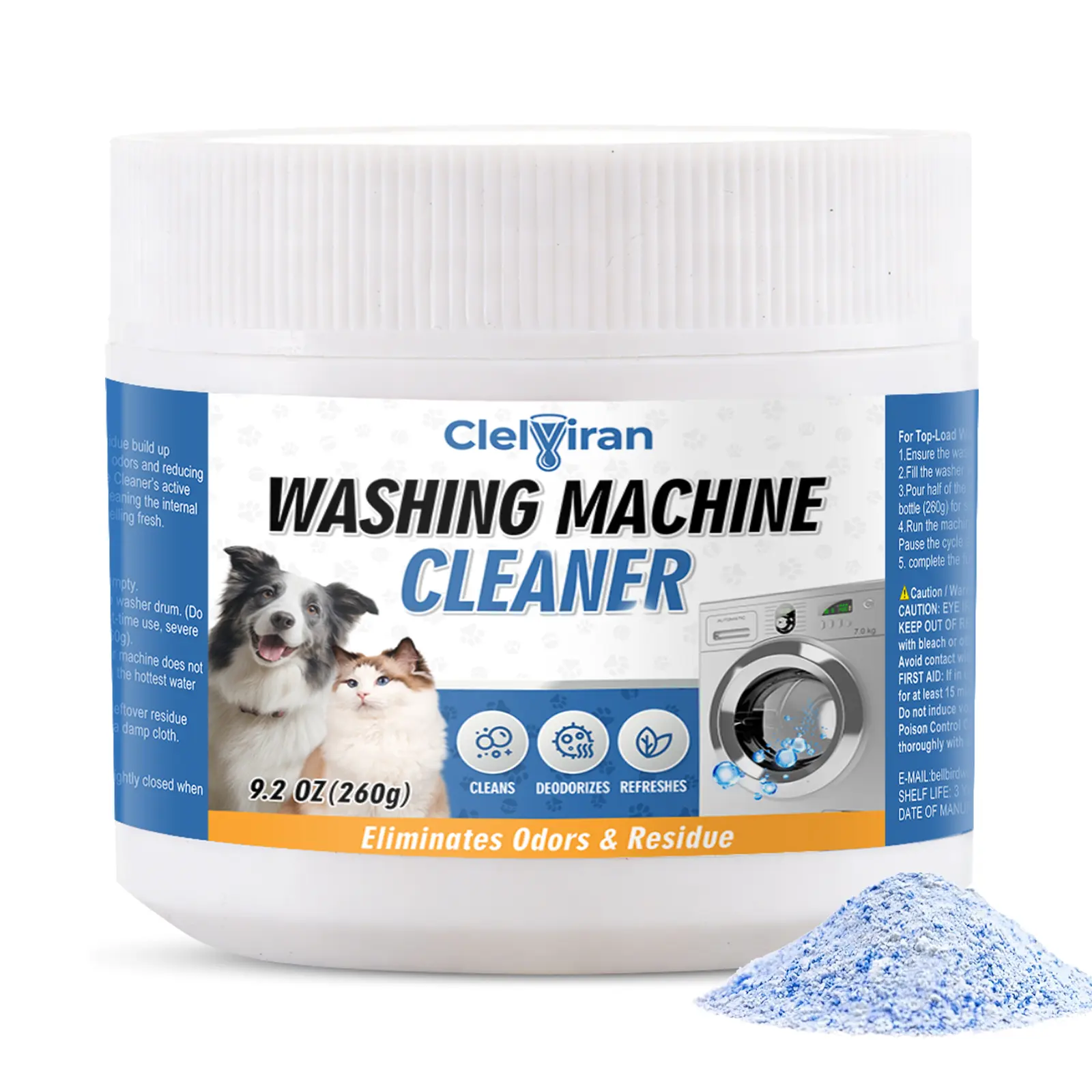 Clelviran Deep Clean Washing Machine Cleaner Powder - Ultimate Odor & Clog Defense, Eliminates Trapped Pet Dander & Limescale, Septic-Safe Home Appliance Care