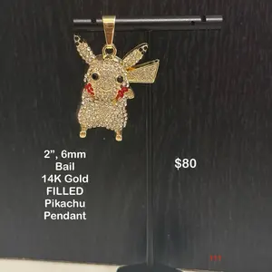 14K Gold Filled 2” 6mm Bail Pikachu Pendant