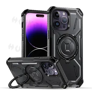 Magnetic military armor protective mirror 360 rotating pivot bracket phone case suitable for Apple iPhone 17 16 15Pro Max 14Plus 13Pro Max anti drop phone accessories protective case Cover