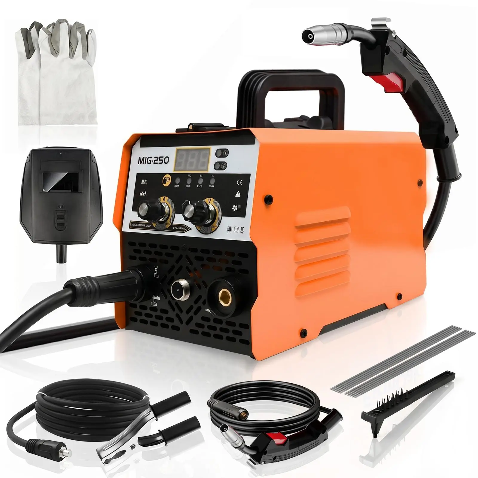 FirmOak 250A 3-in-1 Multiprocess Portable Welder - 110V Handheld Welding Tool , Adjustable Current Range 20-120A, FLUX MIG/Lift TIG/ARC Capabilities, LCD Display, Gas Tank Support, for Home Repairs, Metal (Stainless Steel, Carbon Steel)
