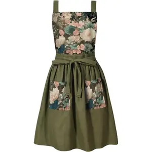 Vintage Cute Apron Dress for Women with PocketsCross Back Pinafore Aprons for Cooking Baking Kitchen Gardening