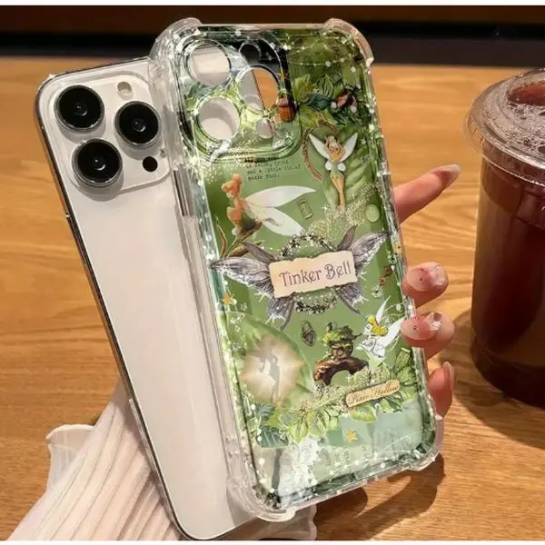Classic Peter Pan Winged Fairy Tinkerbell Green Leaf Floral Retro Paper Art Matte Soft Clear Cover For iPhone 17 16 15 14 13 12 11 Pro Max Air Transparent Butterfly