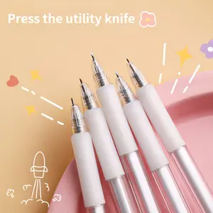 5 simple retractable pencil knives in solid transparent colours, minimalist style, suitable cutting stickers journals, handicraft paper art, etc., DIY journal cutting knives, retractable portable craft knives, carving knives