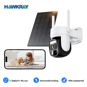Hawkray 360Solar Security Camera with Spotlight, PIR Motion Detection, Color Night Vision, and Two-Way Talk 2K FHD WiFi IP Security Cam-IP66 Waterproof IR Night Vision Flash Light Connection Wireless 1Pc Surveillance Systems Card Monitoring Remote Speaker