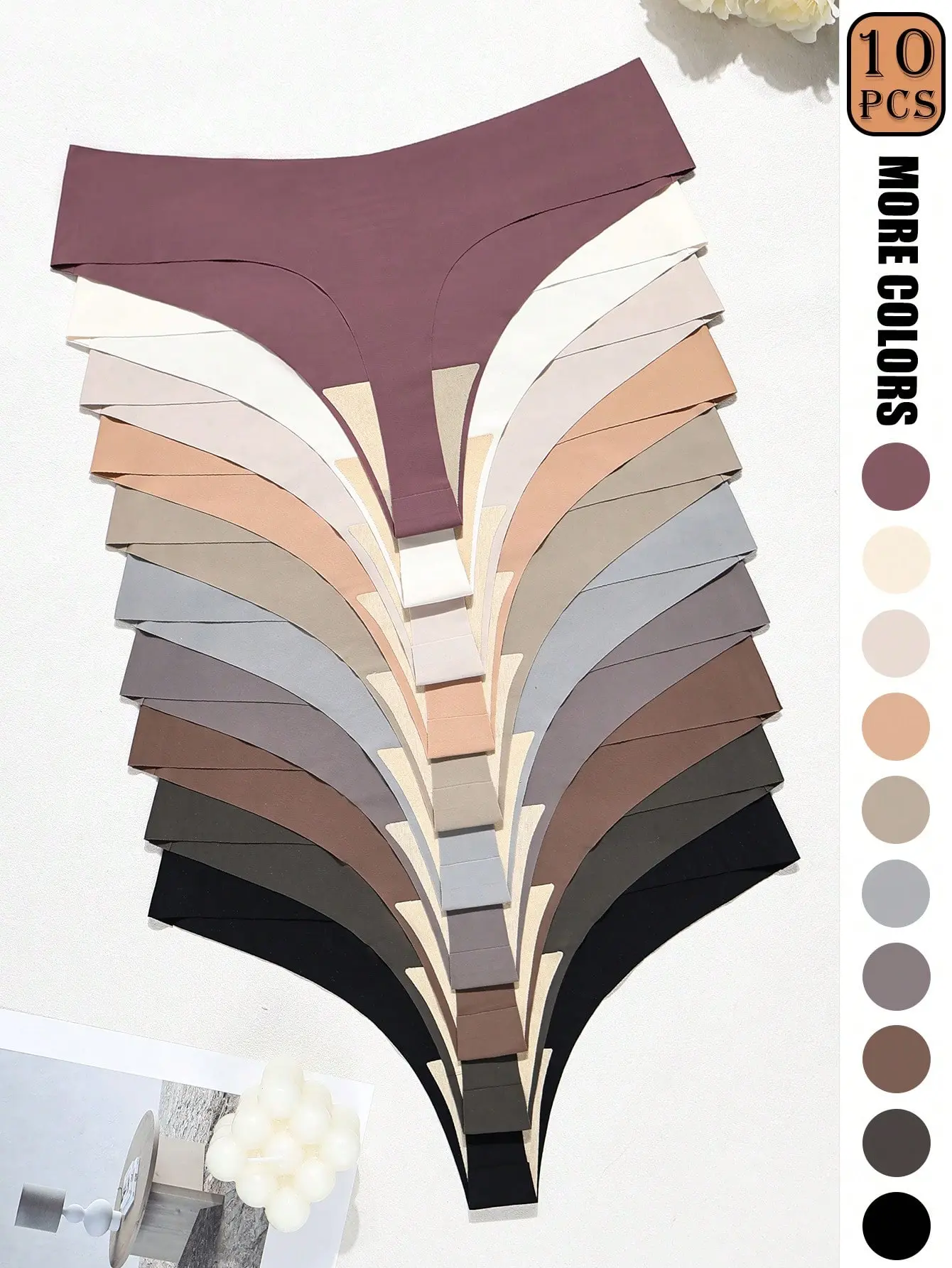 10pcs Seamless Women's Thong Panties, Maillard Color Tones - Soft & Comfortable Nylon Blend Lingerie, Brown And Purple Shades, Low-Rise, Stretchy Fit, Opaque, Comfortable Underwear | Minimalist Style | Stretchy Nylon Blend, Everyday Wear