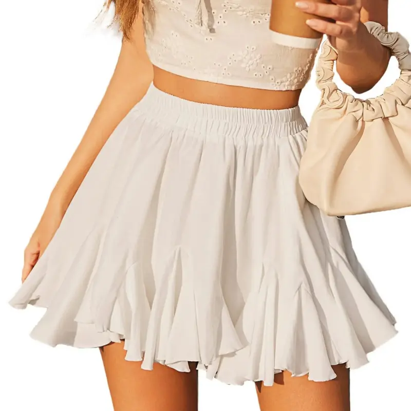 [Soft Mood]Women's Pleated Skater Skirt Basic Casual High Waisted Ruffles Flared Mini Thin Lingerie Skirts 100% Polyester Christmas Skirt