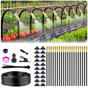 65FT 5/16 Inch Drip Irrigation System for Garden, 2025-Upgrade High-Flow Garden Watering Kit with 20 Adjustable Copper Nozzles, Even Water Distribution for Lawn & Greenhouse