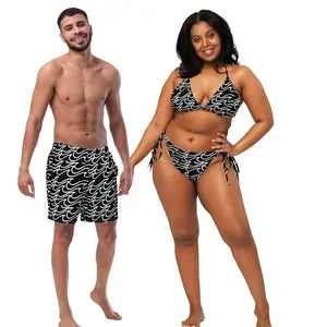 Matching Sea Waves Couples Swimsuits: His and Hers Honeymoon Beachwear