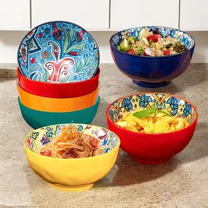 4pcs 4.5 Inch Ceramic Rice Bowls, Colorful Hand-Painted Bohemian Style, Dishwasher & Microwave Safe, Ideal for Breakfast & Soup