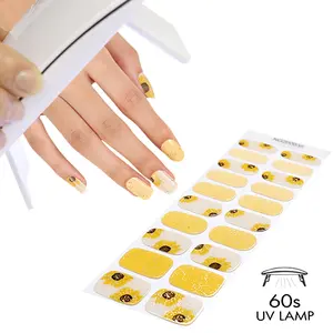 20 Pcs Sunflower Semi-Cured Gel Nail Strips Salon-Quality Nail Wraps Long-Lasting, Formaldehyde-Free, Glossy Finish, Self-Adhesive Nail Stickers- Perfect for a Salon-Like Nail Art Experience at Home