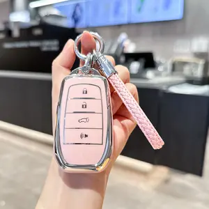 for Toyota Key Fob Cover with Leather Keychain Soft TPU Protection Key Case for 2025 Camry 2019-2024 Venza, RAV4 Prime, Land Cruiser, Fortuner, Grand Highlander, Corolla, 4-5Button