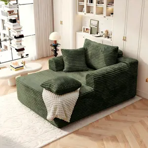 Oversized Indoor Recliner with Side Pockets Deep Seat Corduroy Single Sleeper Compressed Boneless Sofa Bed with Pillows Green Living Room Bedroom Comfortable Convenient