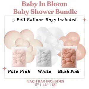 Baby In Bloom Baby Shower Balloon Bundle - Pale Pink, White, Blush Pink - Sizes 5"- 12"- 18" - Perfect for little girl  baby showers