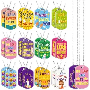 24Pcs Christian Dog Tag Necklace Bible Verses Dog Tag Pendants Inspirational Religious Necklace for Boys Girls Teens Birthdays Sunday School Baptisms Gift Classroom Prizes Easter Party Favors