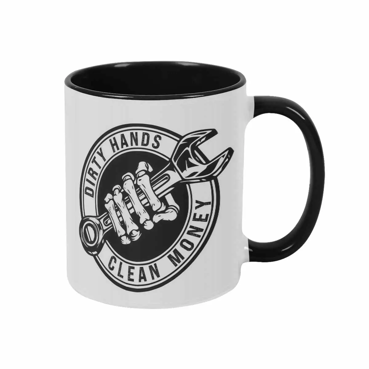 Skeleton Hand Wrench Graphic Halloween Ceramic Mug (11oz/15oz) with Handle Grip - Durable, Heat-Resistant, Dishwasher Safe - Ideal for Mechanics, Teachers/Coaches, Christmas/Birthday Gifts for Coffee Lovers