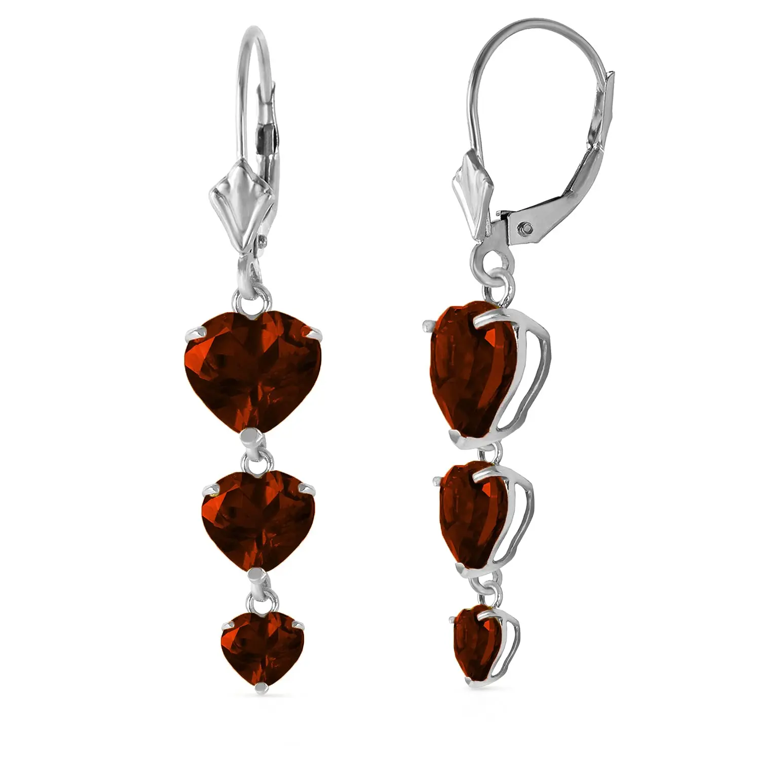 14k White Gold Chandelier Earrings with Heart-shaped Garnets
