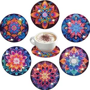 6 Piece Mandala Diamond Art Coasters with Stand, DIY Diamond Art Kit for Adults and Beginners, Perfect Gift for Friends