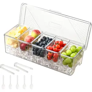 Large Stackable Chilled Condiment Caddy Chilled Condiment Containers Server with Lids 5 Removable Compartments 1 Pack