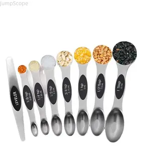 8Pcs Magnetic Stainless Steel Measuring Spoons Set, Double-Sided Stackable Measuring Spoons with Leveler, Color-Coded Metal Spoons for Baking Cooking Kitchen Tools