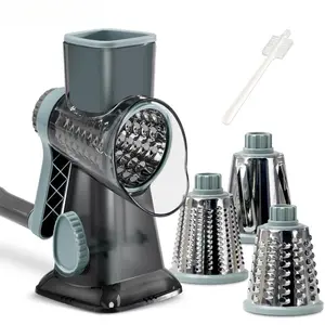 Rotary Cheese Grater, 1 Count Manual Vegetable Chopper with 3 Counts Replaceable Stainless Steel Cutting Blade, Vegetable Shredder, Multifunctional Kitchen Utensil, Summer for Gift