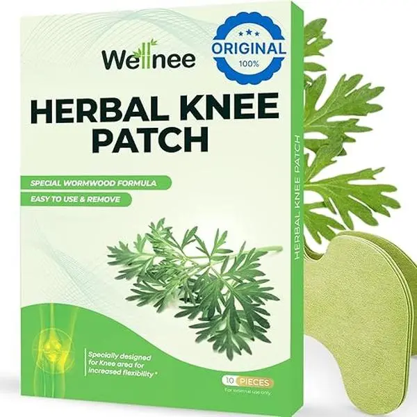 Original Herbal Knee Patch - Wellknee Plaster for Knee Support & Muscle Pain - Maximum Strength for a Temporary Relief - Adhesive Heat Patches Made with Natural Herbs for Wellness (10 Pads)