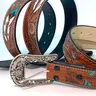 Women's Cowboy Cowgirl Belt - Western Style, Feather Motif, Belt Buckle, Buckle Closure, Boho Ethnic Flair, Secure Fit, 110cm/125cm, Adults' Motorcycle Protective Gear Complementary Accessory