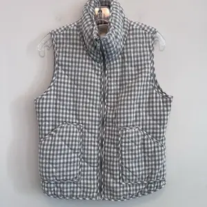 Peach Love Gingham Puffer Vest Womens M Gray Cottagecore Zip