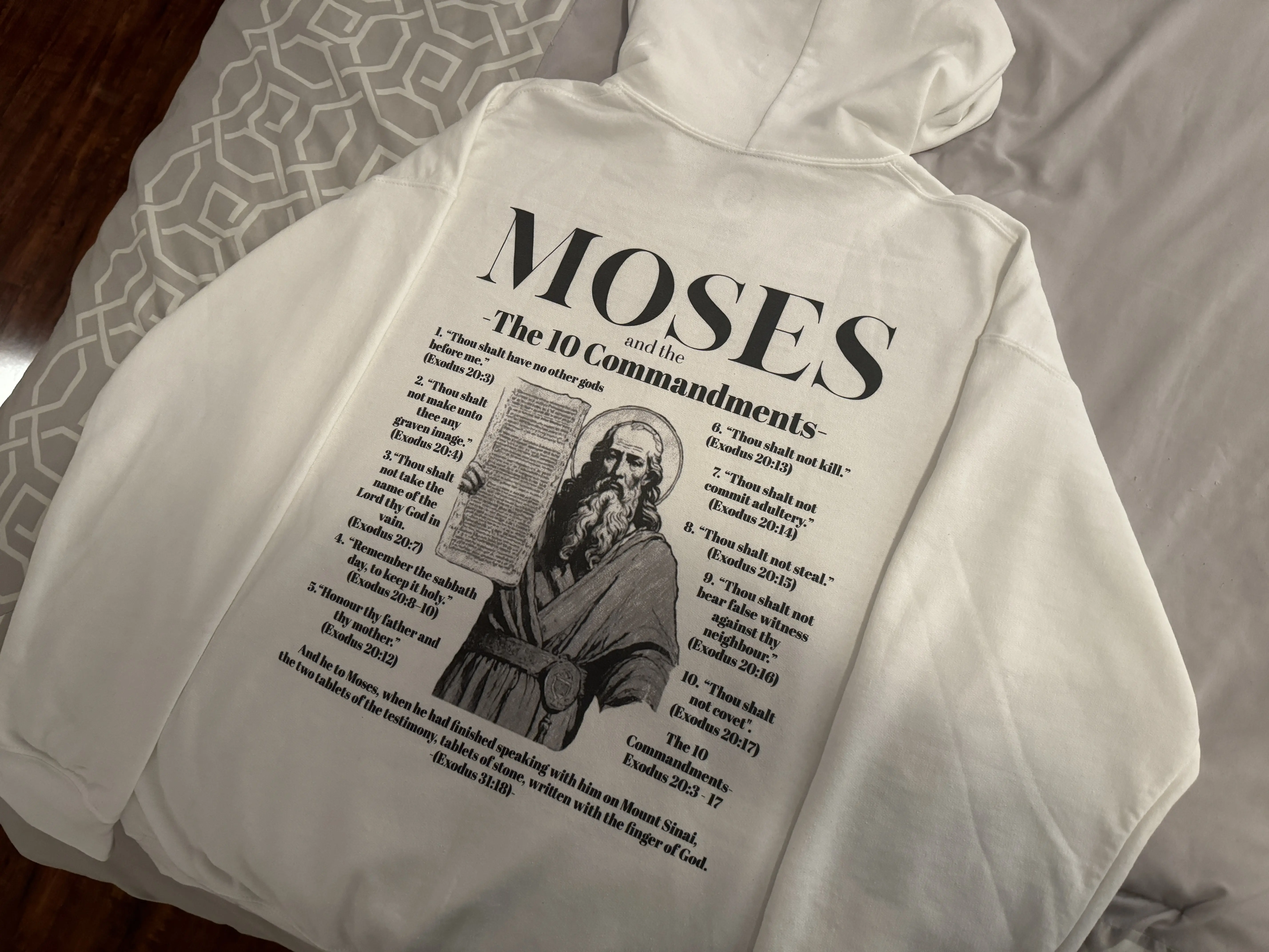 WHITE Lightweight Moses (10 Commandments) Hoodie