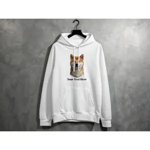 Men's dog lover gift with custom pet portrait Graphic Hoodie - Long Sleeve Pullover Regular Fit | Soft & Breathable Fabric, Durable Print, Everyday Comfort, Machine Washable, minimalist and modern product display on a hanger against a neutral gray