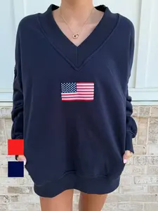 American Flag Embroider V-Neck Sweatshirt