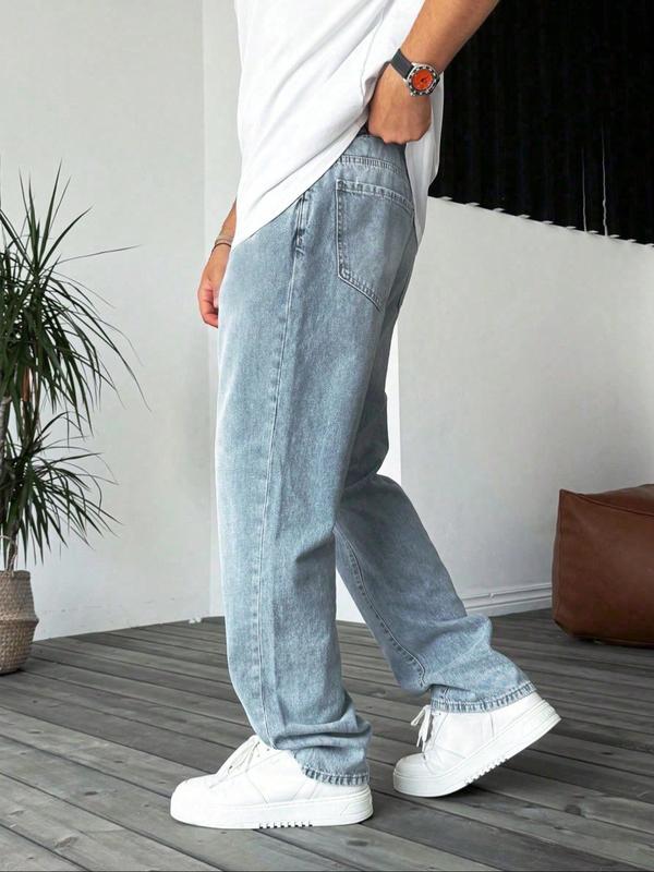 Men's Loose Straight Leg Jeans, New Trendy Street Style Casual Pants, Fashion Versatile Denim Trousers for Men, Denim Clothing