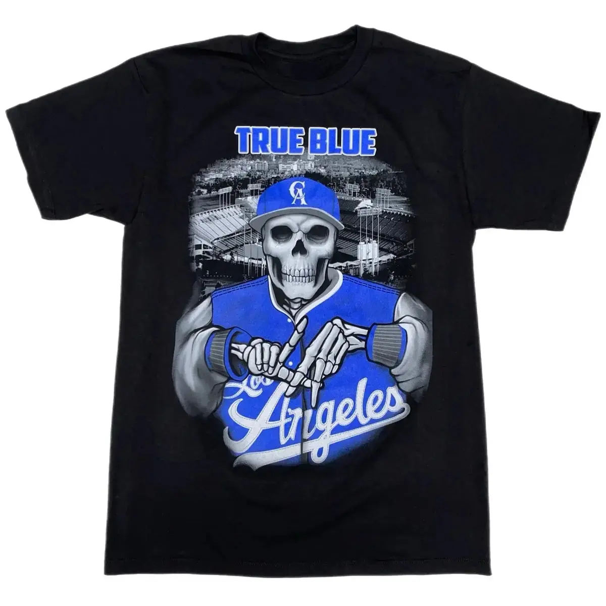 Men's True Blue Los Angeles Washed Cotton Short-Sleeve Sports T-Shirt, Streetwear Menswear Sports Top