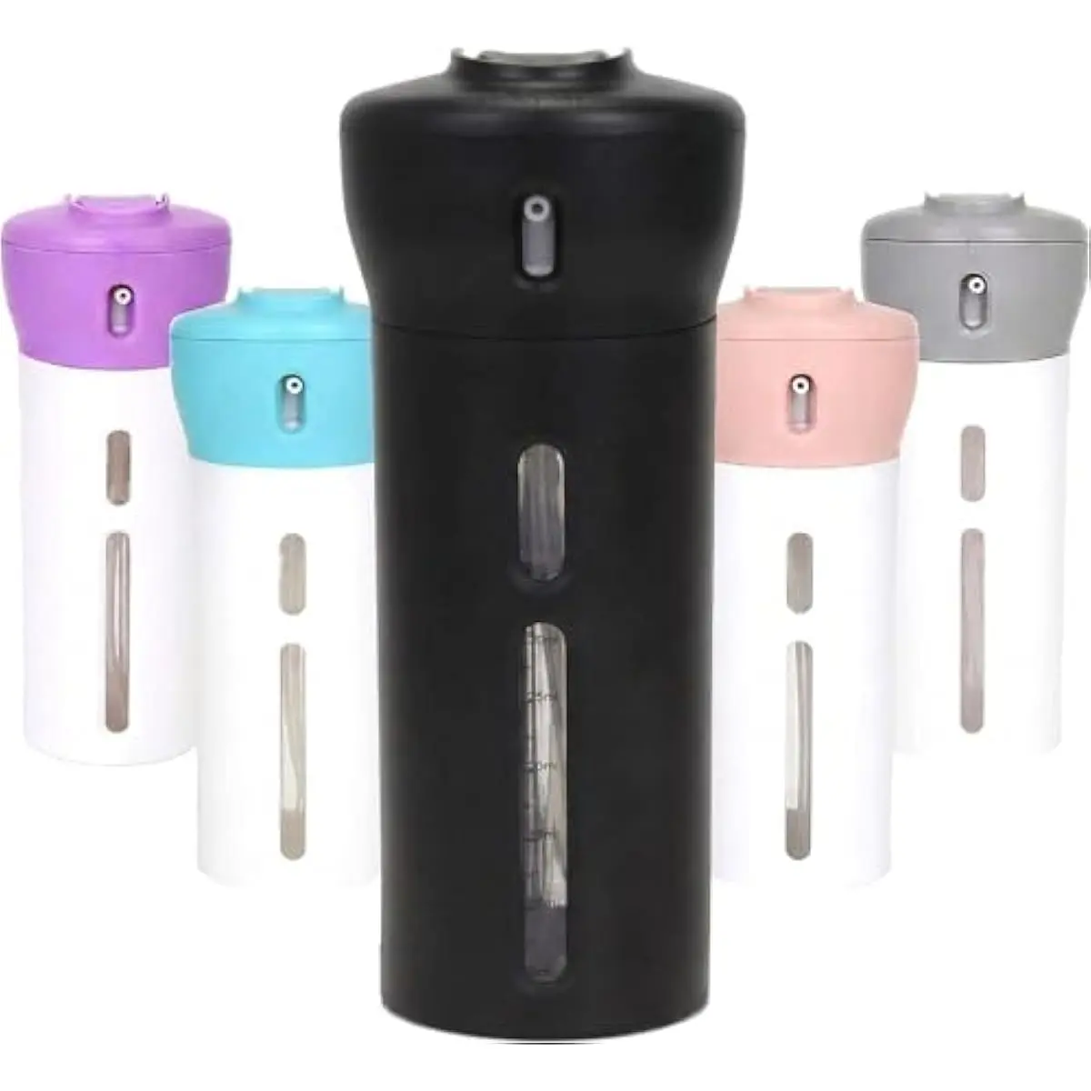 4-in-1 Refillable Travel Organiser Canister Set - TSA-Approved, Leak-Proof Toiletry Bottles with 4x40ml Containers for Shampoo, Soap, Lotion, Compact for Gym Bag, Cruises (Black), 1 Dispenser (Black)