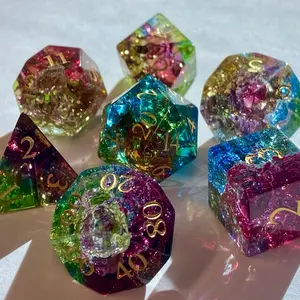 Prism -New Sparkling Glass Gemstone Dice Set-Tri Color Blend With Case