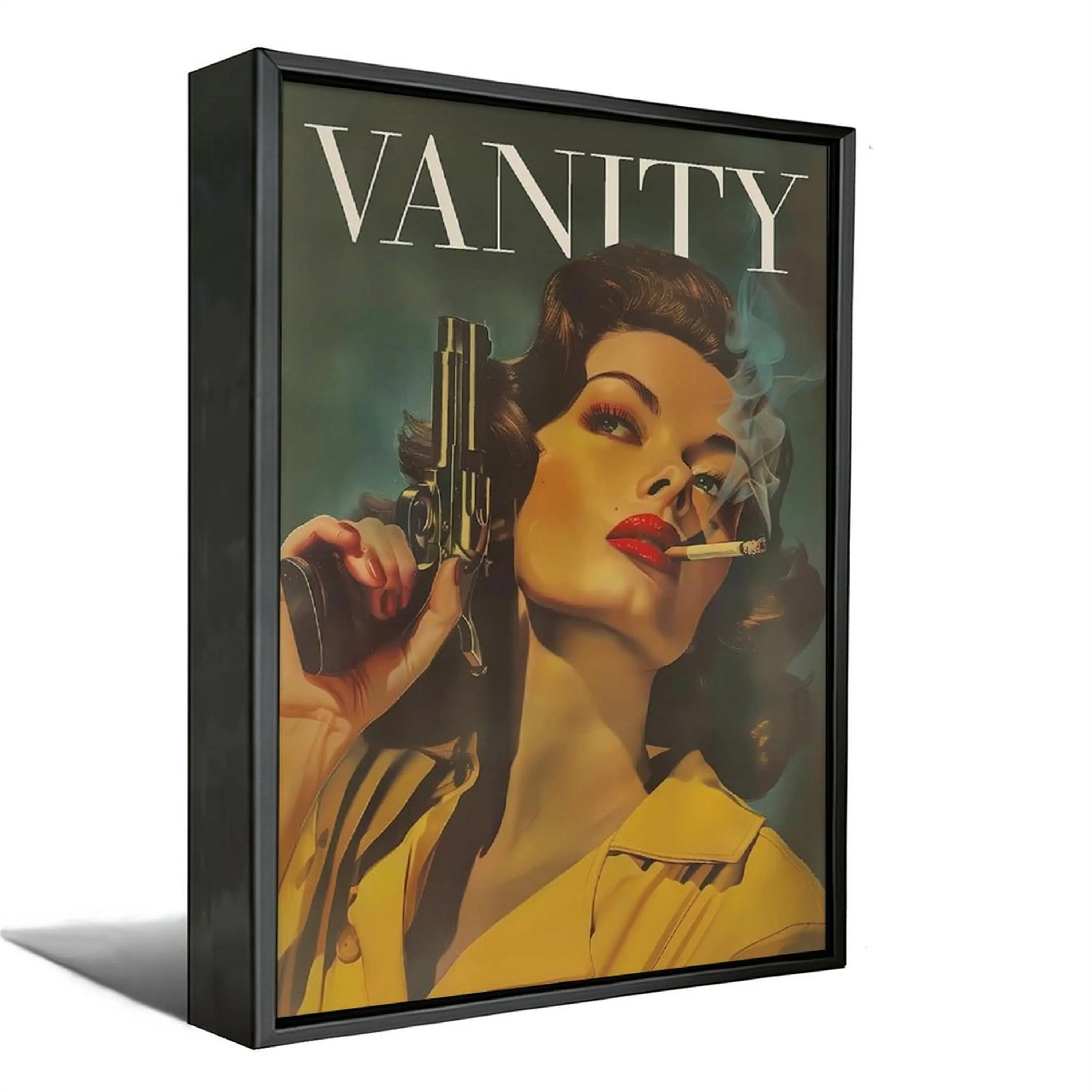 Retro leopard print posters, Marlboro cigarette art, cheetah and bikini wall decorations, retro newspaper style, academic style wall decorations, Haydn Nony female smoking mural art, retro gun-holding female canvas prints.