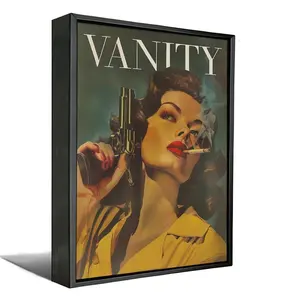 Retro leopard print posters, Marlboro cigarette art, cheetah and bikini wall decorations, retro newspaper style, academic style wall decorations, Haydn Nony female smoking mural art, retro gun-holding female canvas prints.